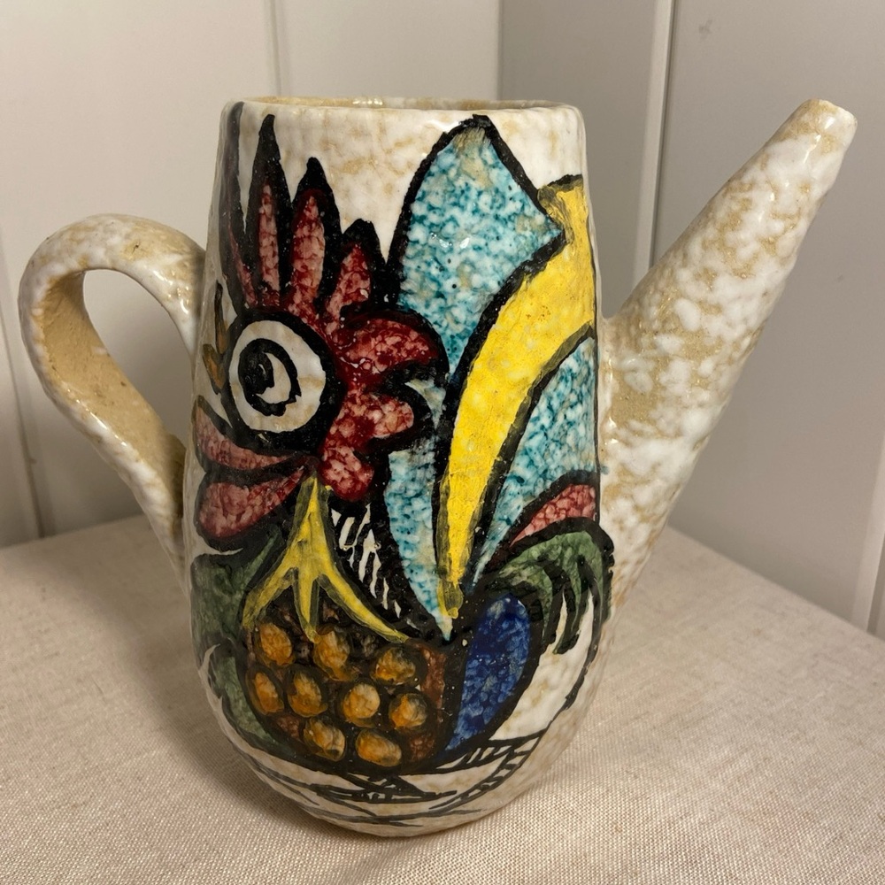 Vintage rooster ceramic pitcher El Carmen  Talavera Mexico painted pottery pot